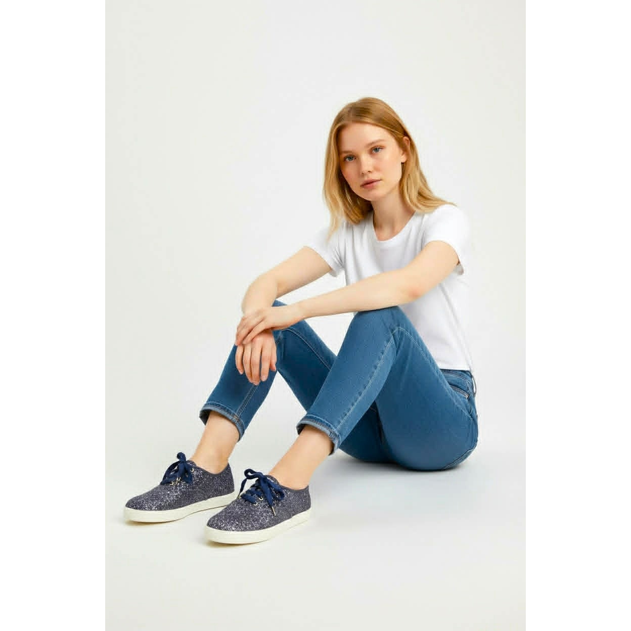 Keds Kate Spade Blue Glitter Sneakers Shoes 8.5 M