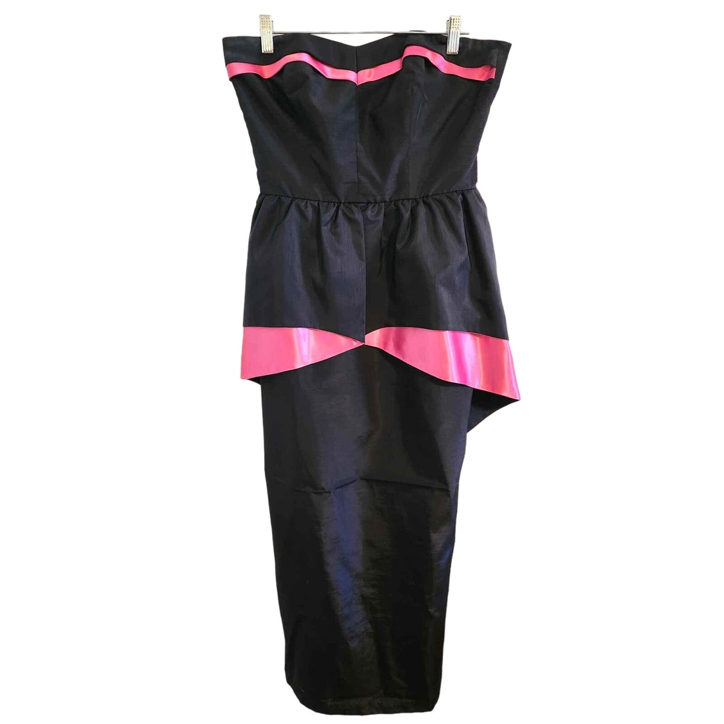 ONLY ONE!!! Vintage Karin Hamlen 1950s Strapless Black & Fuchsia Satin Peplum Cocktail Dress