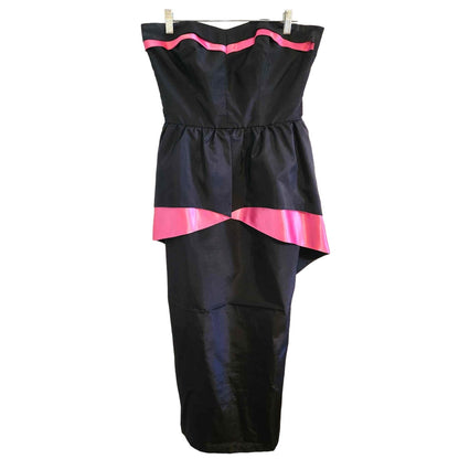 ONLY ONE!!! Vintage Karin Hamlen 1950s Strapless Black & Fuchsia Satin Peplum Cocktail Dress