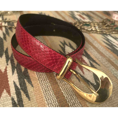 ONLY ONE!!! Araldi 1930 Red Genuine Reptile Leather Belt – Gold Statement Buckle Made in Italy