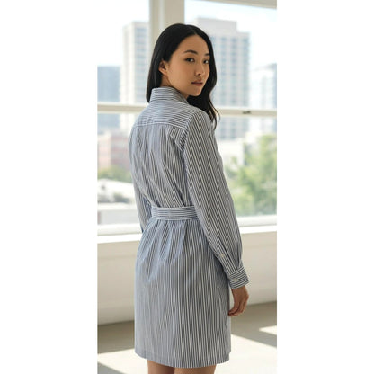 Brooks Brothers Blue Pinstripe Cotton Shirtdress with Contrast Cuffs