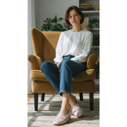 1960s Color Mate Pink & Silver Rhinestone Buckle Heels – Size 9 AA