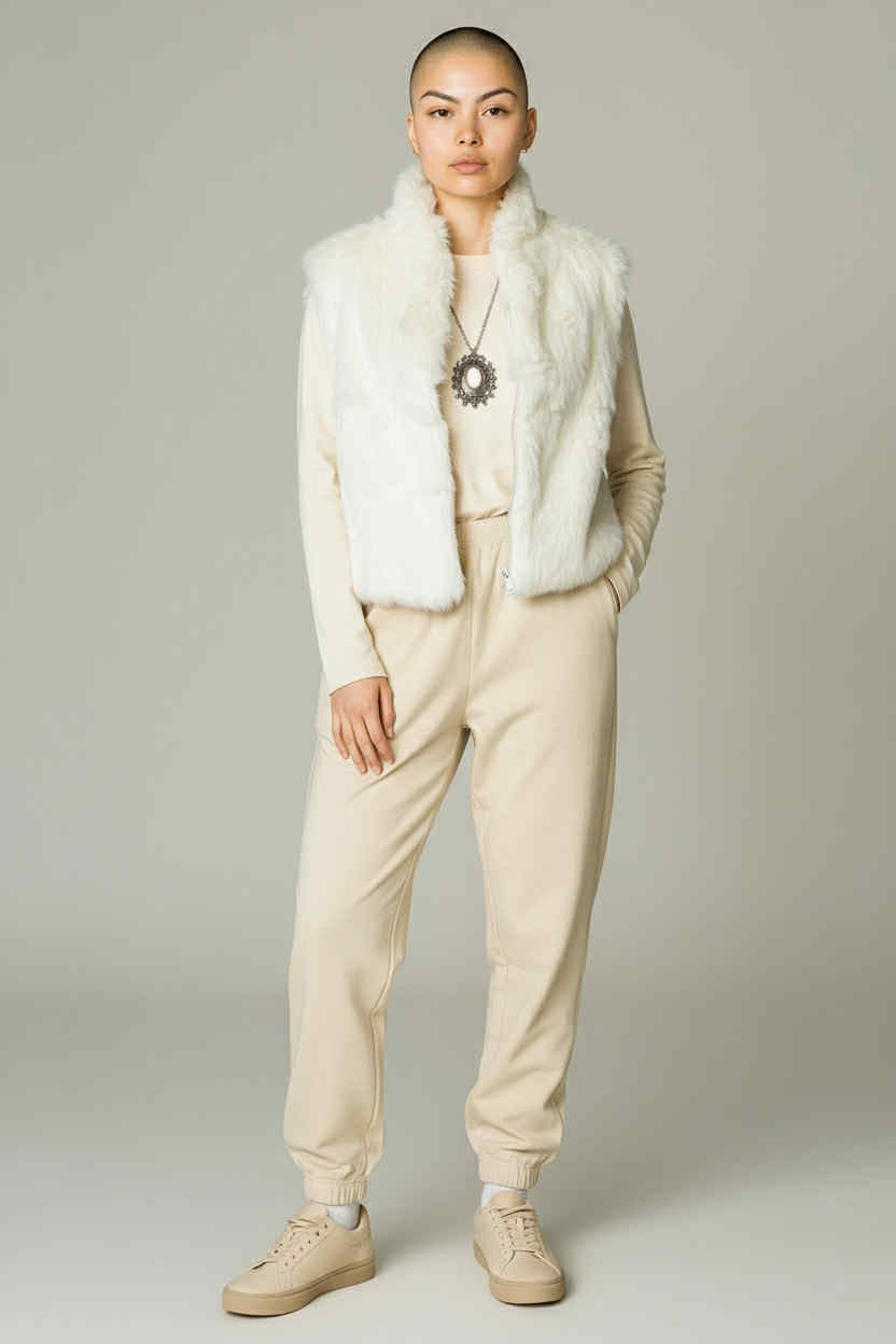 ONLY ONE!!! Vintage Split End Ltd. Boho Genuine Cream Rabbit Fur Vest Size L