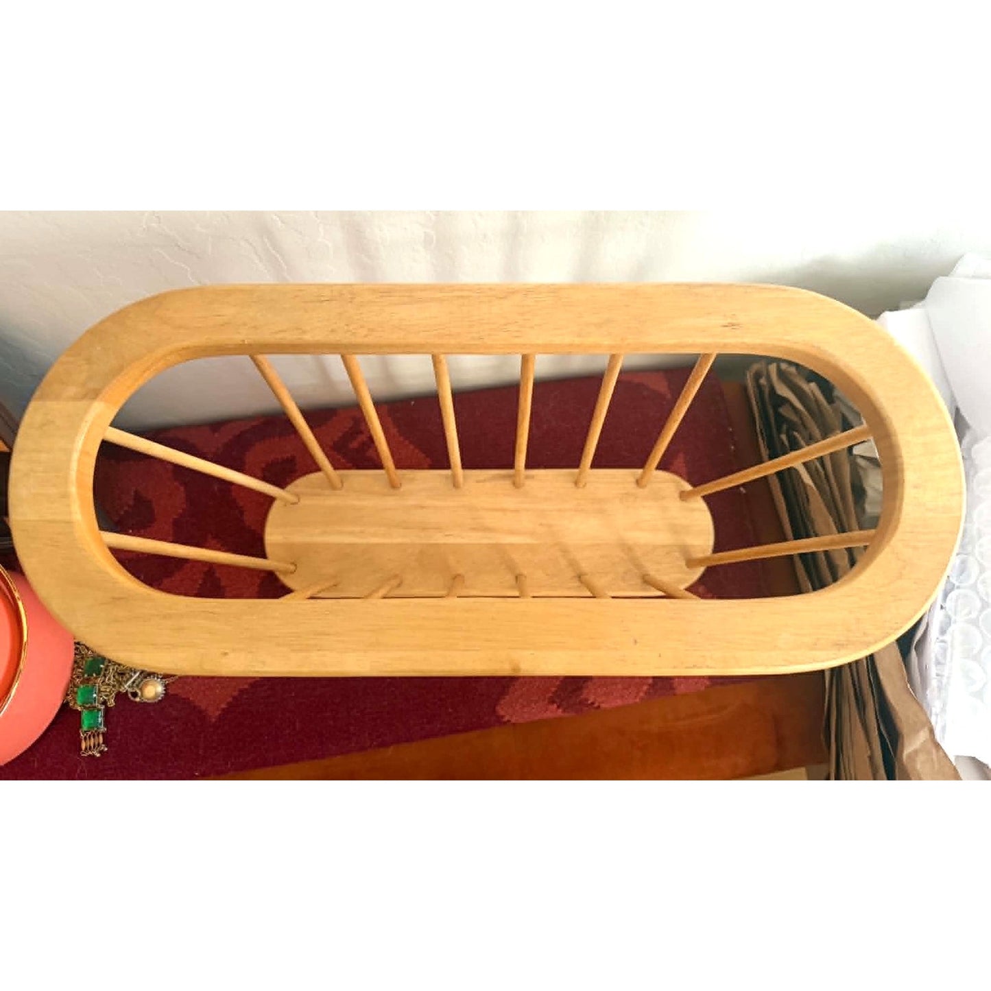 Vintage Windsor Style Wood Magazine Rack – Mid Century Modern Spindle Holder