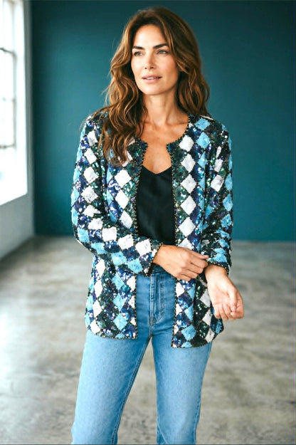 Vintage 1980s Sequin Silk Jacket Temptations ~ Size M