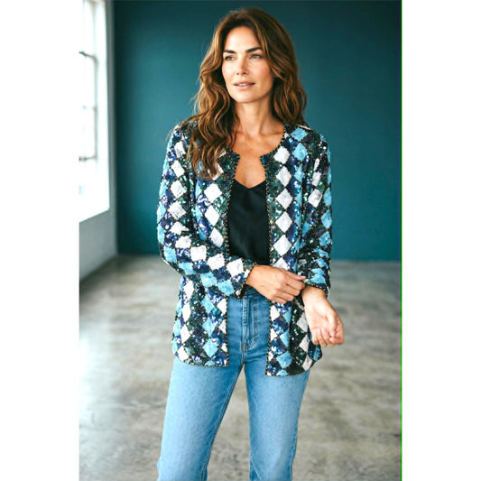 Vintage 1980s Sequin Silk Jacket Temptations ~ Size M