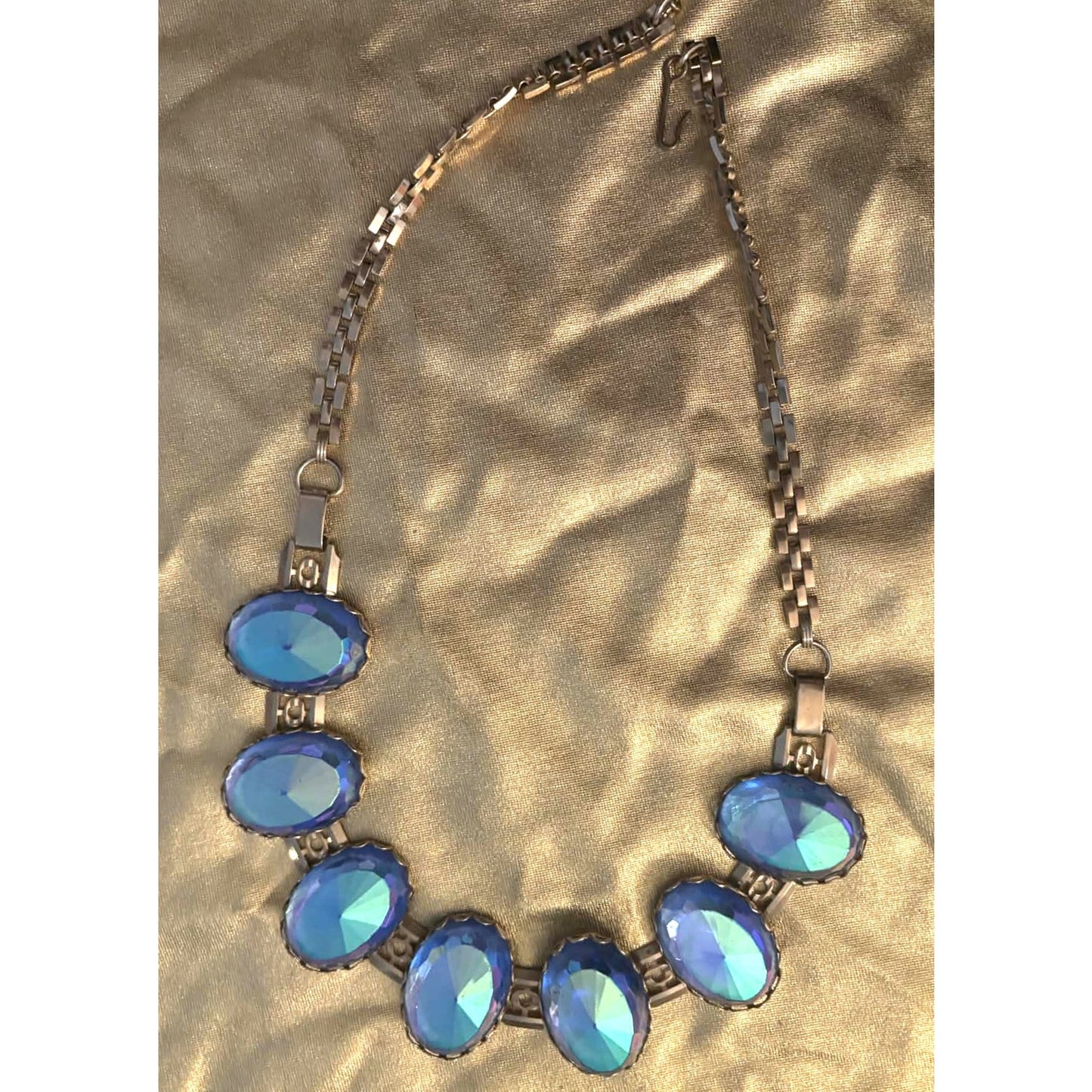 Mid-Century Blue Rhinestone Choker Necklace
