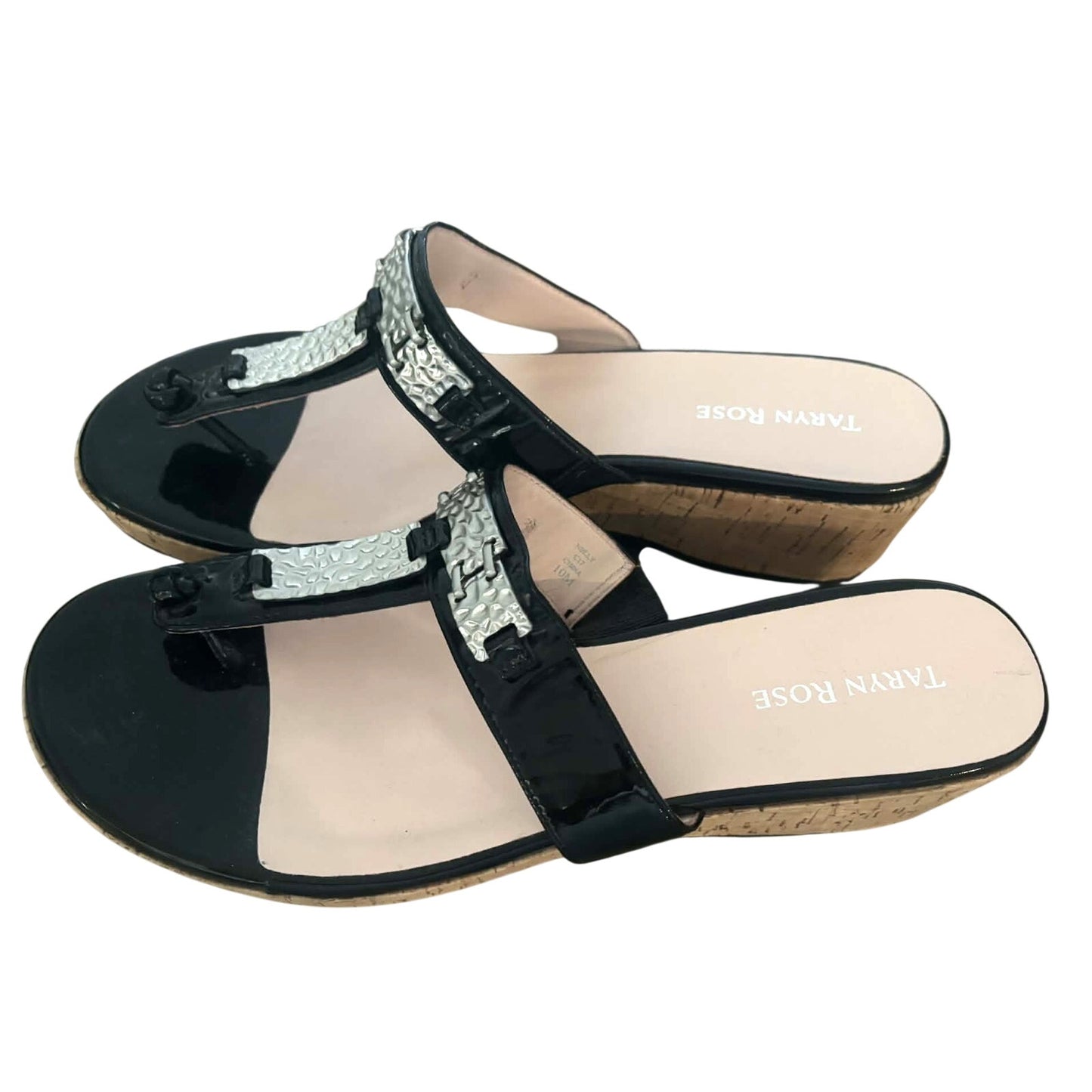 Taryn Rose “Nelly” Black Patent Leather Sandals with Silver Hardware – Size 10