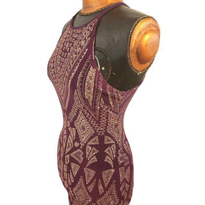ONLY ONE!!! Vintage 90s Metallic Plum & Gold Halter Evening Gown by JUMP (Size 3/4)