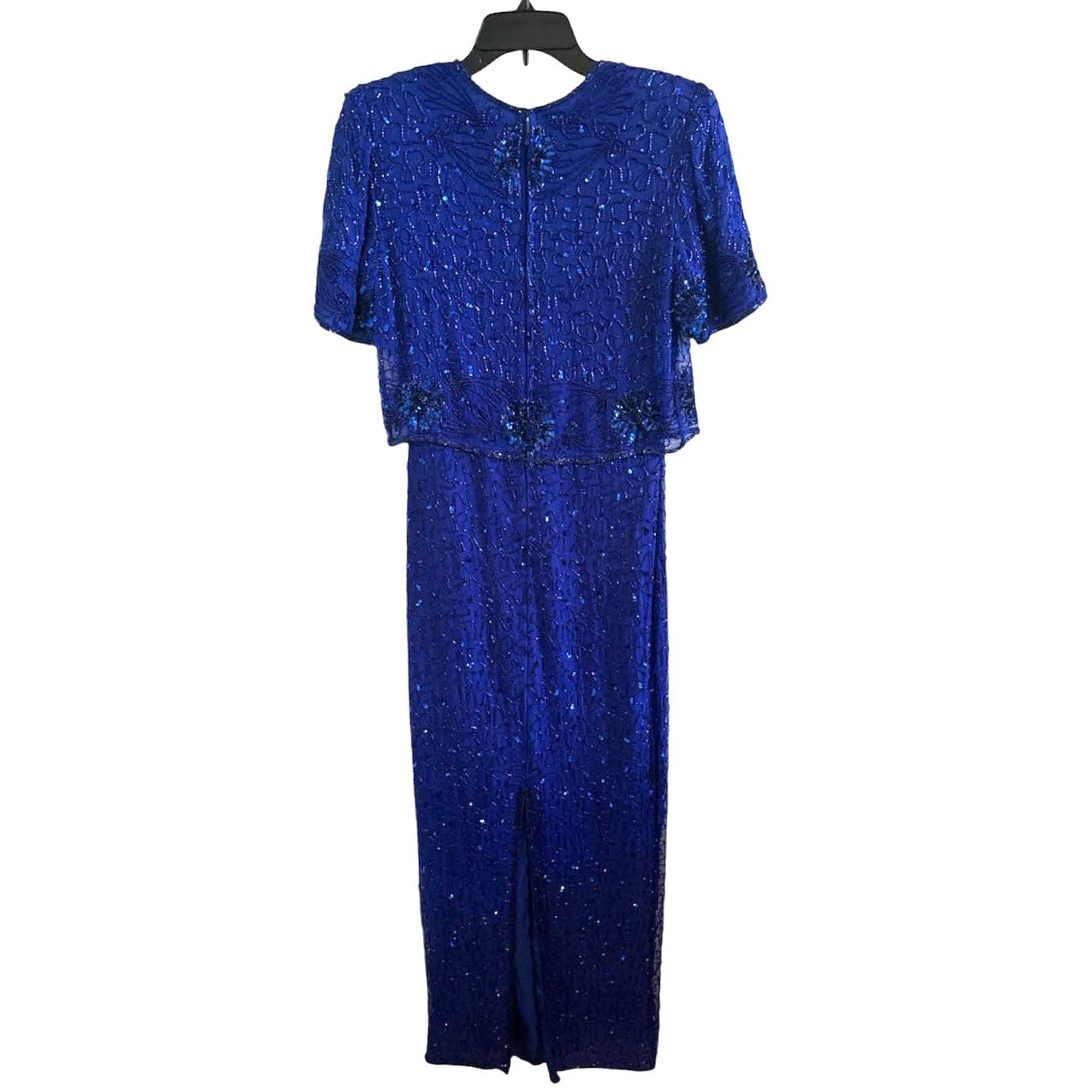 ONLY ONE!!! Vintage Laurence Kazar Full Length Cobalt Blue Beaded Silk Dress ~ Size S