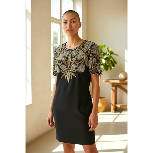 ONLY ONE!!! Vintage Laurence Kazar New York Black Beaded Cocktail Dress ~ Size  XL