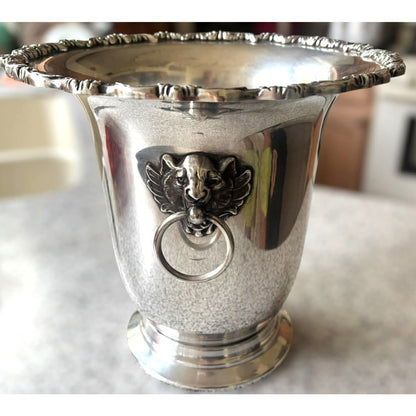 Vintage Poole Silver Plate Champagne Bucket with Lion Head Ring Handles