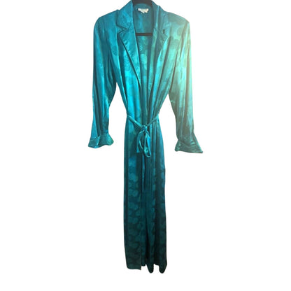Vintage Galadriel 100% Pure Silk Teal Robe with Belt & Pockets NWT