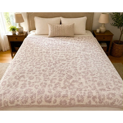 Barefoot Dreams CozyChic Leopard Plush Throw Blanket in Blush Cream