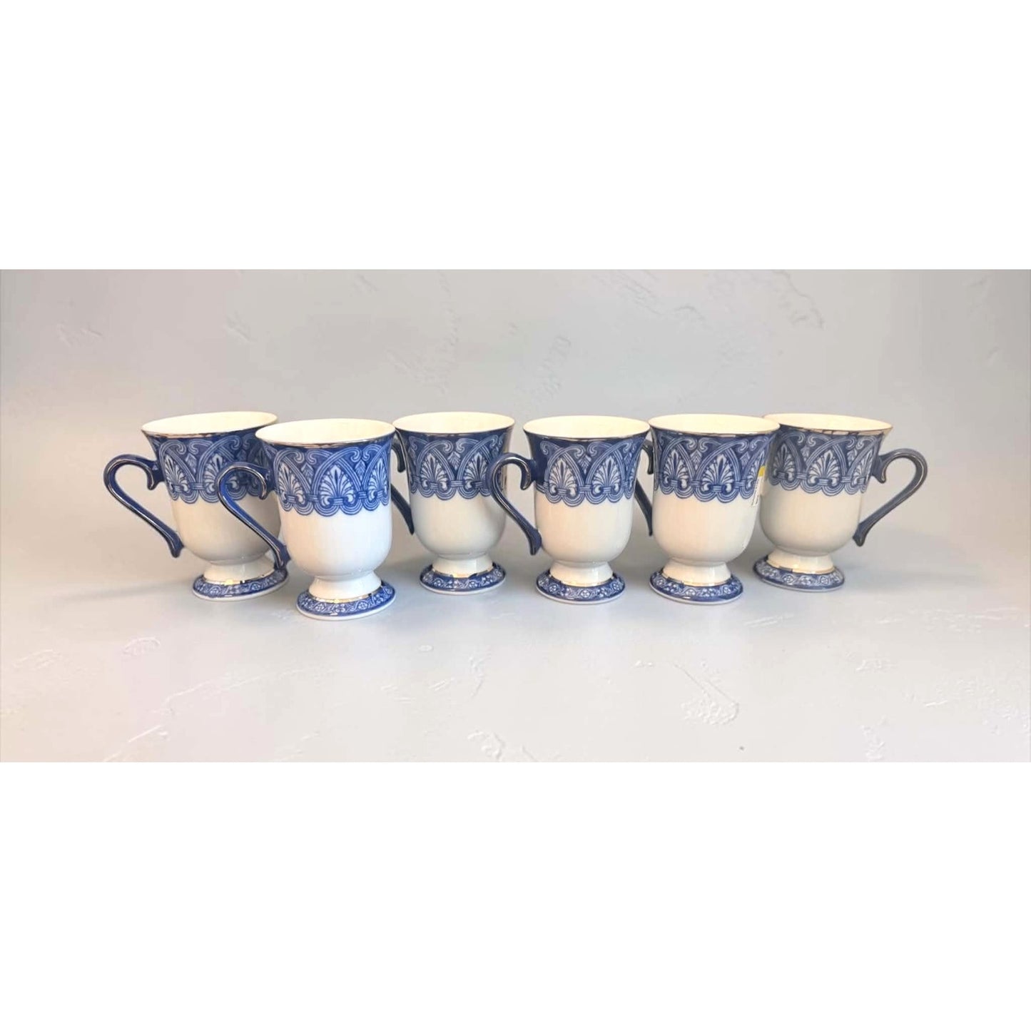 Bombay Company Vintage Bombay Blue & White Pedestal Tea Cups Set of 6