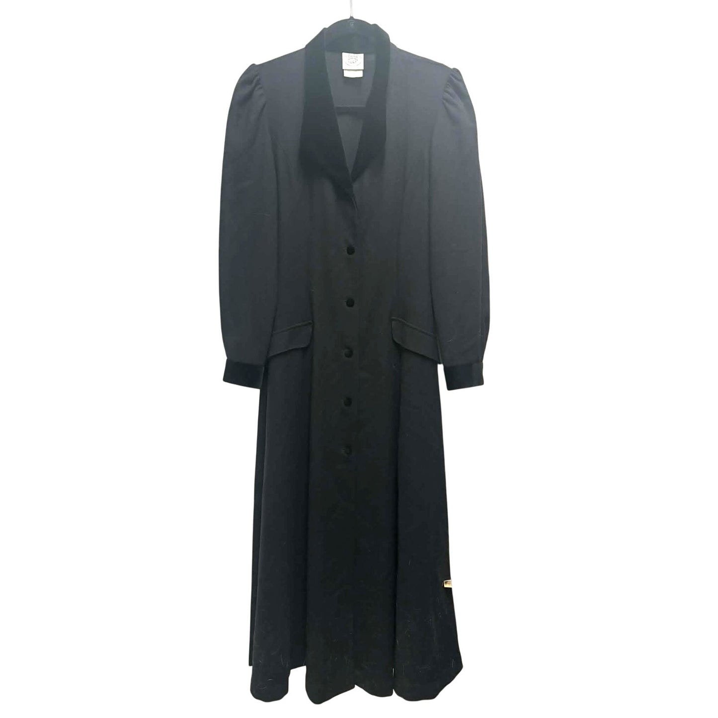 Vintage Laura Ashley Black Wool Velvet Trim Dress / Duster | UK Made