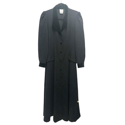 Vintage Laura Ashley Black Wool Velvet Trim Dress / Duster | UK Made