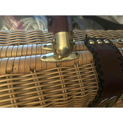 ONLY ONE!!! Vintage Wicker Box Handbag with Leather Handle & Brass Latch – 1950s Palm Beach Style