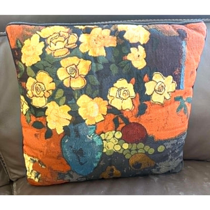 Vintage Signed Floral Tapestry Pillow