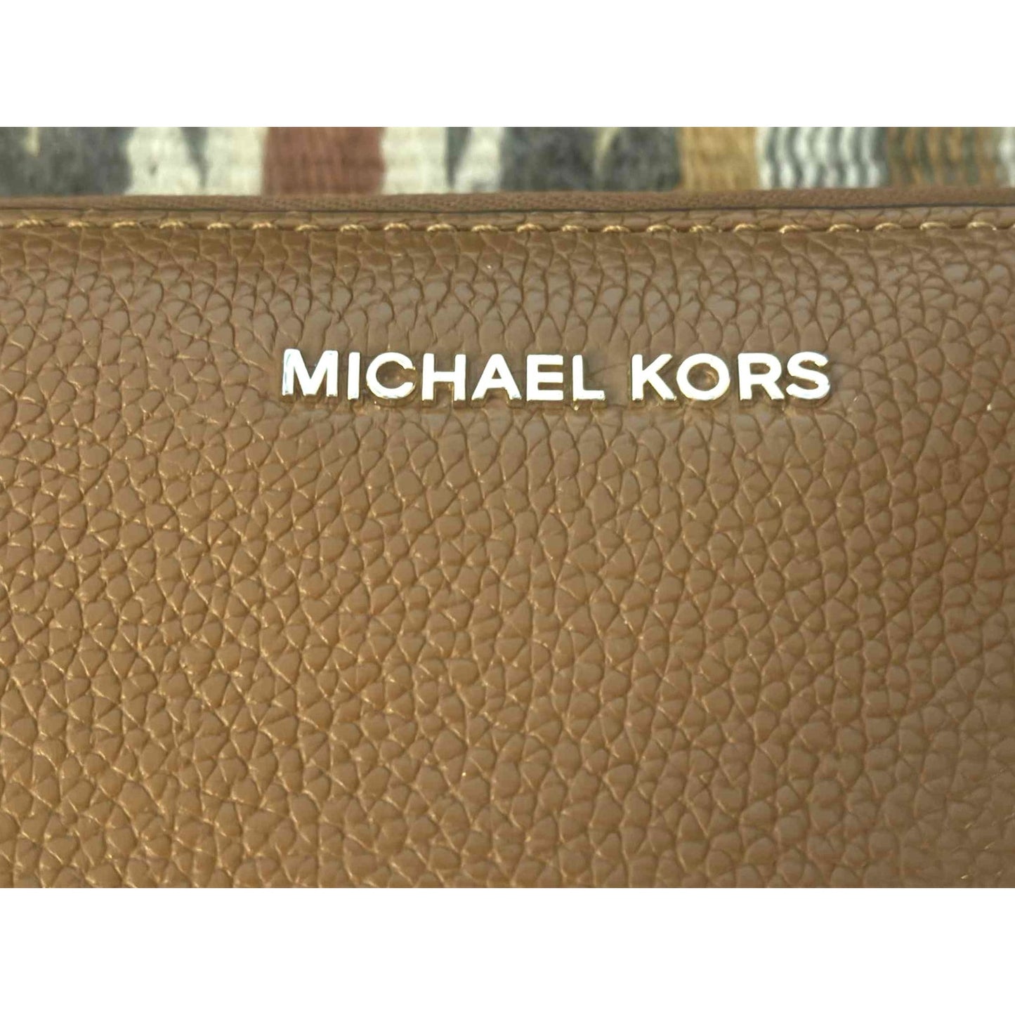 ONLY ONE! New Michael Kors Jet Set Brown Gold Pebbled Leather Zip Around Wristlet Wallet