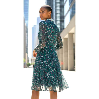 ONLY ONE!!! Vintage Doncaster Teal Chiffon Animal Print Drop Waist Dress Handkerchief Hem 8