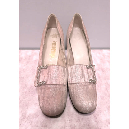 1960s Color Mate Pink & Silver Rhinestone Buckle Heels – Size 9 AA