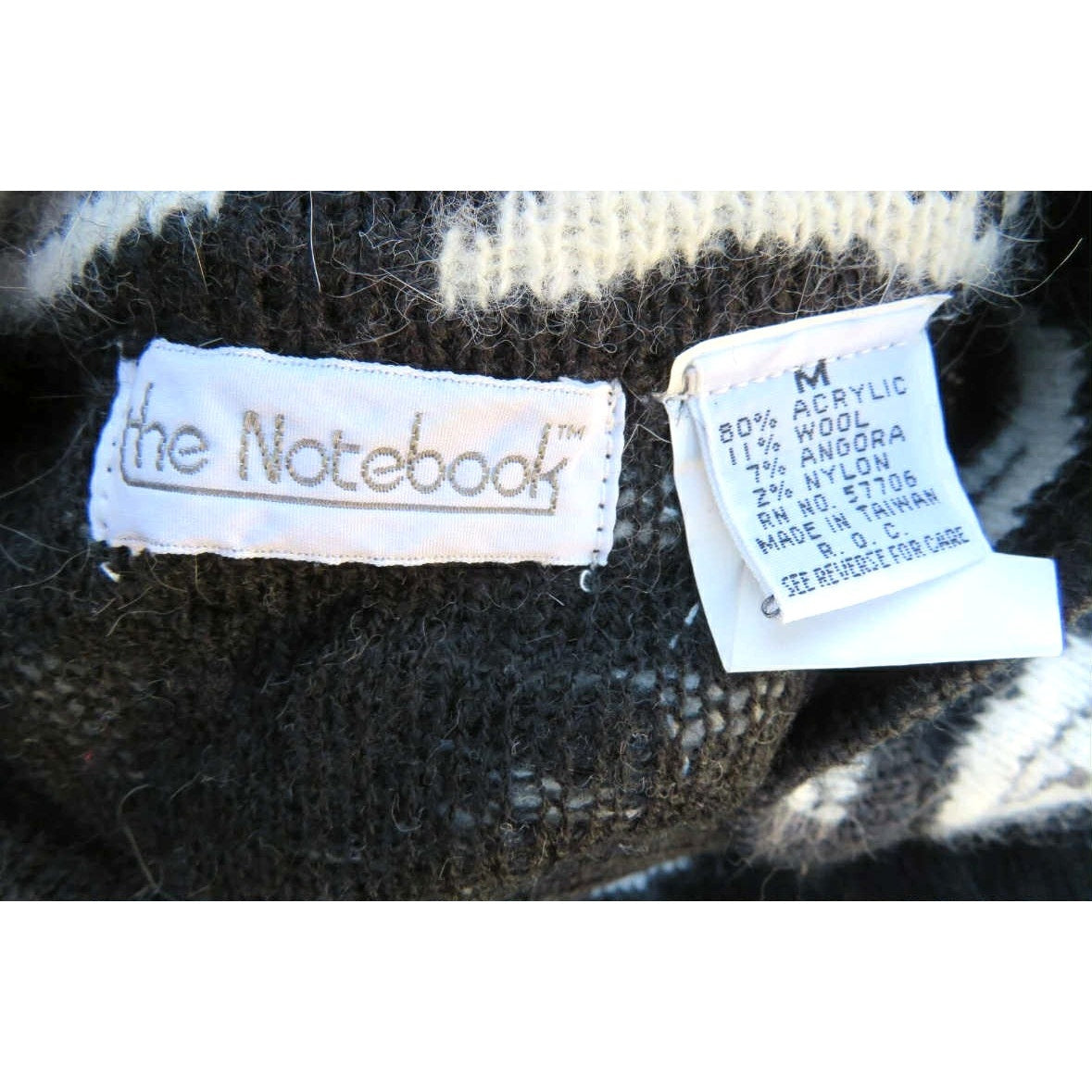 ONLY ONE!!! Vintage 1980s THE NOTEBOOK Black White Paisley Wool Angora Cardigan M/L