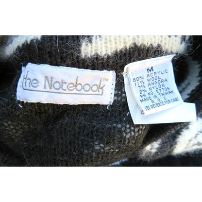 ONLY ONE!!! Vintage 1980s THE NOTEBOOK Black White Paisley Wool Angora Cardigan M/L