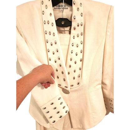 ONLY ONE!!! Vintage Chetta B Cream Grommet-Detail Skirt Suit ~ Size 8