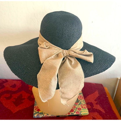 Scala Pronto Black Wide Brim Resort Sun Hat With Oversized Bow Detail
