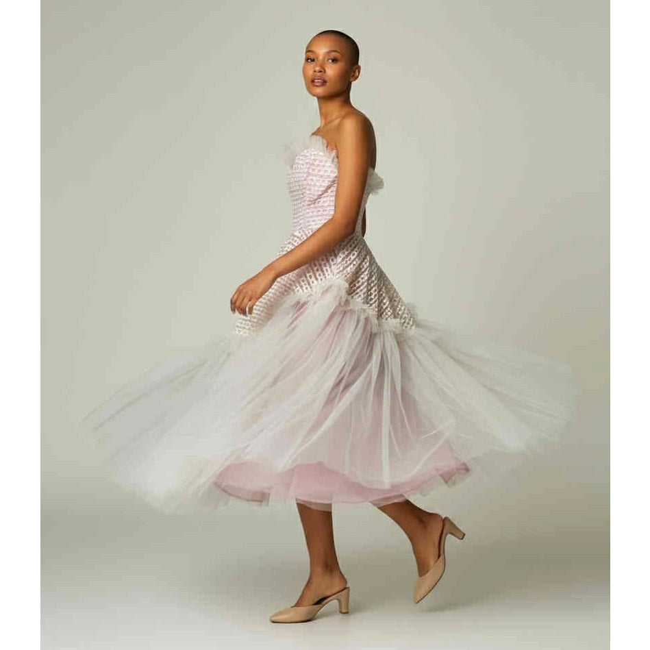 ONLY ONE!!! Vintage 1950s Ballet Pink Strapless Tulle Ballerina Party Dress – Sweetheart Lace Bodice, Full Tea-Length Skirt