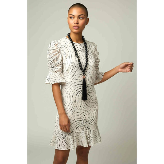 ONLY ONE!!! Vintage 80s Liz Roberts Black & White Dress Puffy Sleeves & Ruffle Hem ~ Size 7/8