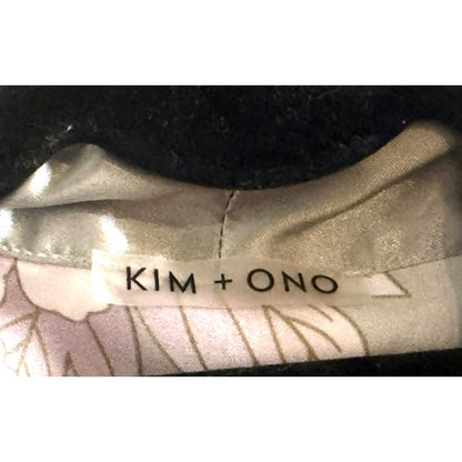 Kim + Ono Silver Floral Gray Crane Kimono Satin Robe ~ L