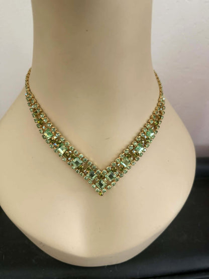 Vintage Green Rhinestone Necklace