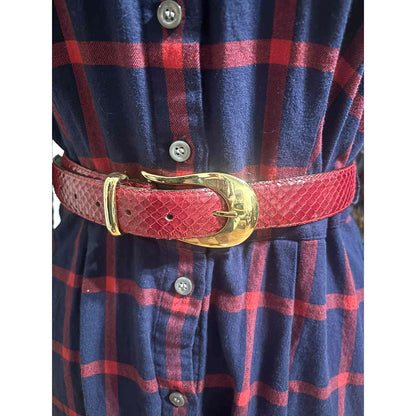 ONLY ONE!!! Araldi 1930 Red Genuine Reptile Leather Belt – Gold Statement Buckle Made in Italy