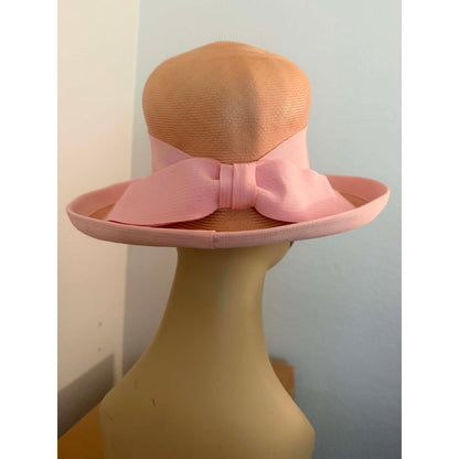 Vintage 1960s Wide Brim Straw Picture Hat with Blush Pink Bow