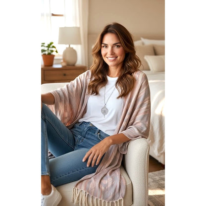 Soft Surroundings Tassel Boho Kimono Duster – XL Neutral Wrap Cardigan