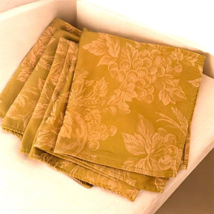 Vintage Ralph Lauren Cloth Napkins Set of 6 Gold Damask Floral Jacquard 17x17
