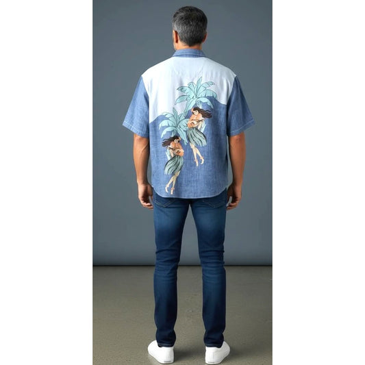 Tommy Bahama Island Scene Cotton Button-Up Men's Shirt L
