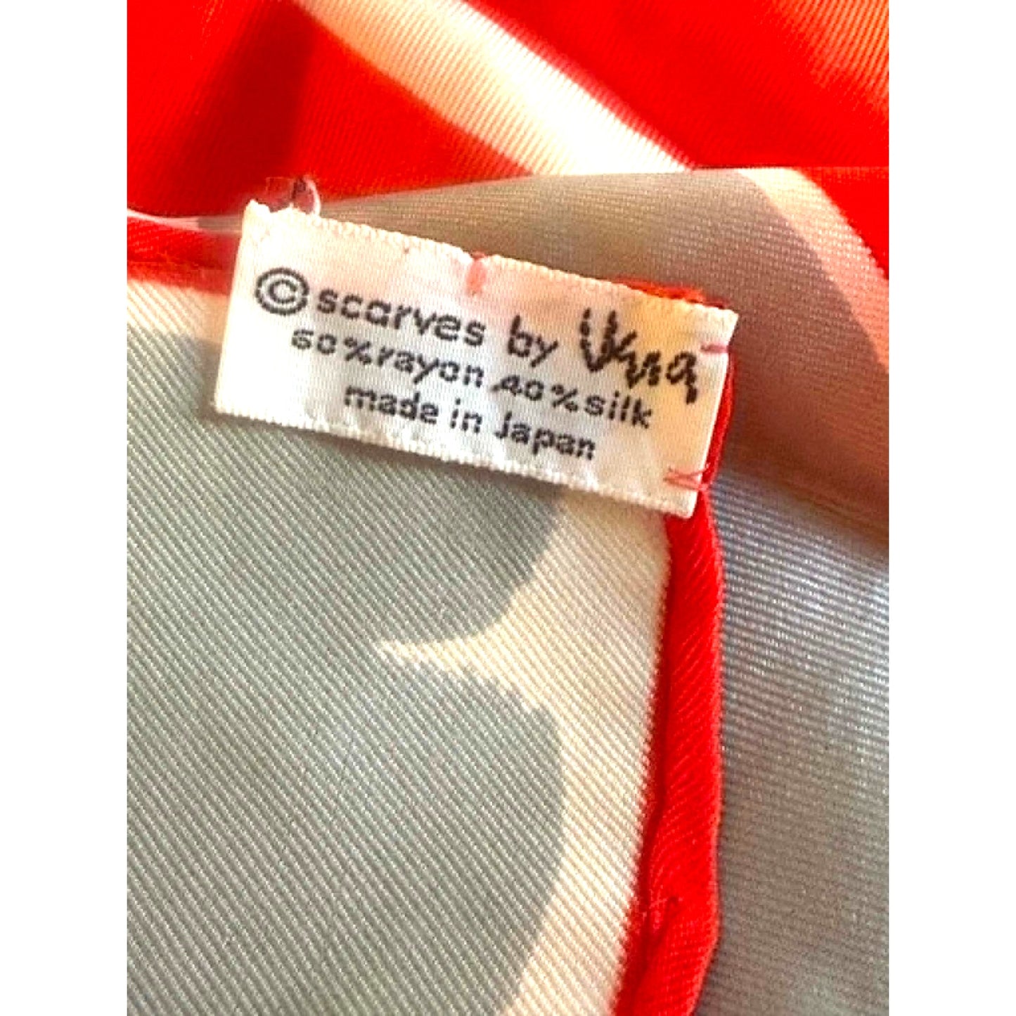 Vintage Vera Neumann Abstract Silk Blend Scarf Red Gray Japan 23x23