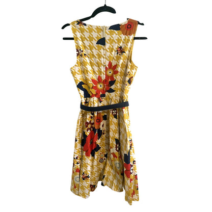 ModCloth Yellow Houndstooth Floral Fit & Flare Dress Size XS