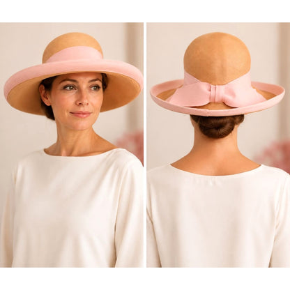 Vintage 1960s Wide Brim Straw Picture Hat with Blush Pink Bow