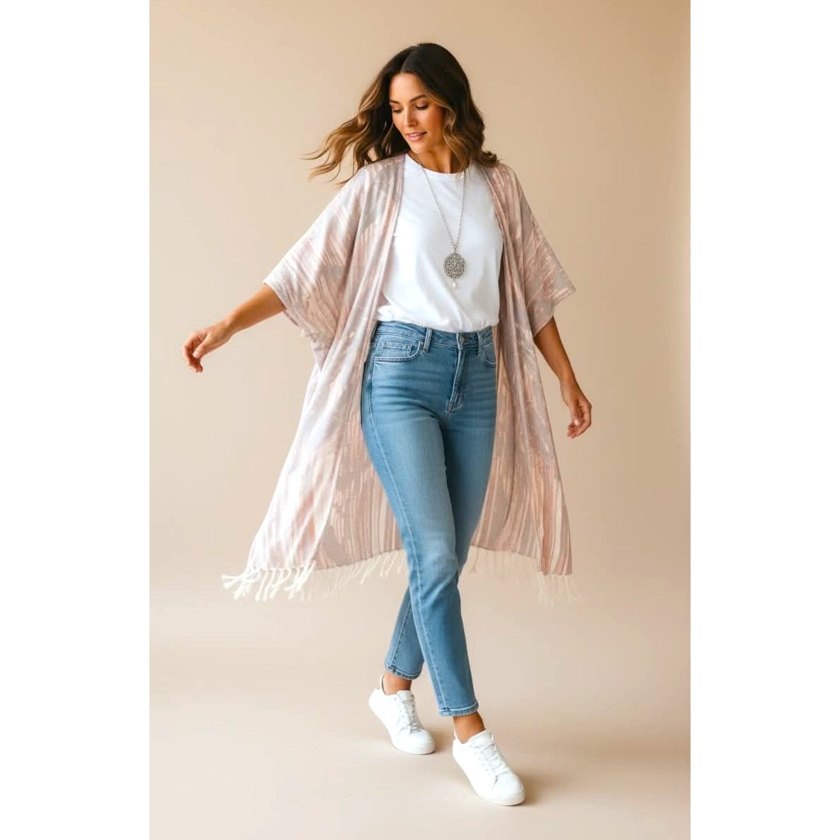 Soft Surroundings Tassel Boho Kimono Duster – XL Neutral Wrap Cardigan