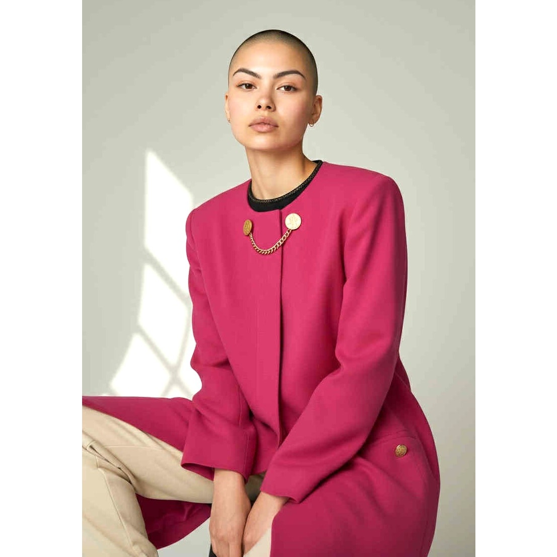 ONLY ONE!!! Vintage Depeche Hot Pink Wool Crepe Dress Coat with Gold Buttons ~ Size 10