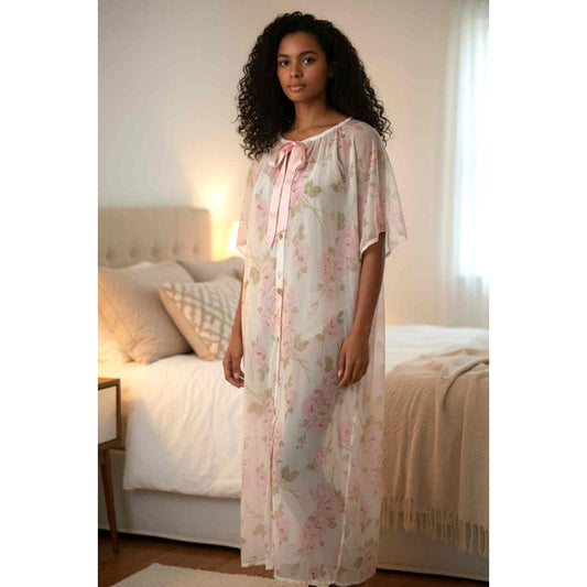 ONLY ONE!!! Vintage Stella Fagin Pink Sheer Floral Robe ~ Size XL ~ EUC!