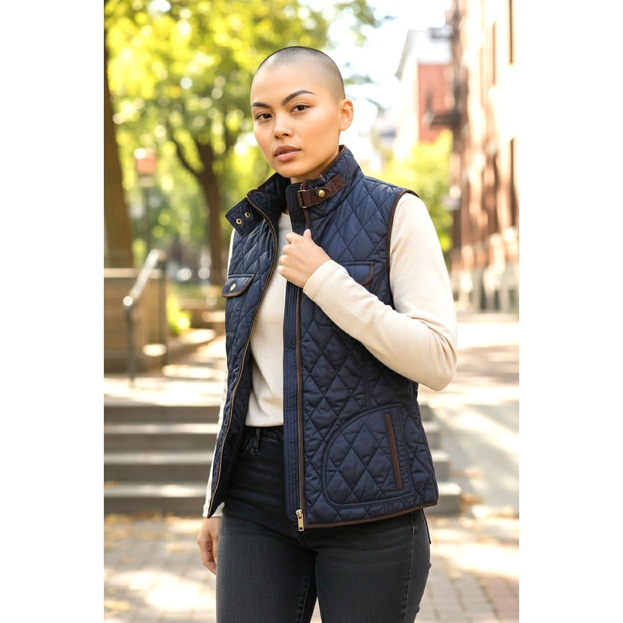 Banana Republic Navy Quilted Zip Front Vest – Medium