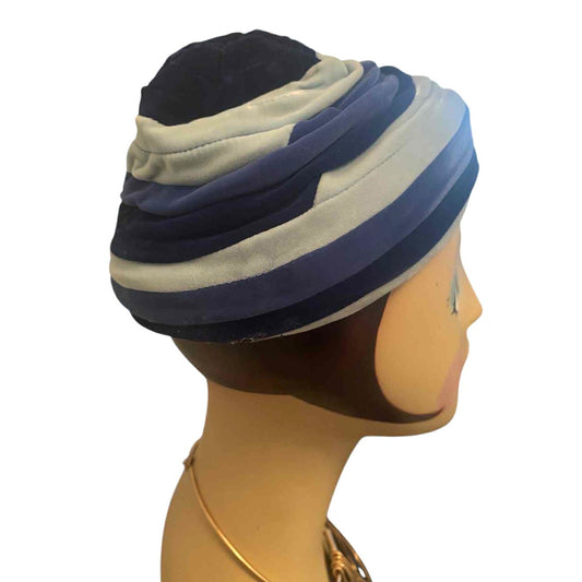 ONLY ONE!!! Vintage 1950s Betmar Blue Velvet Turban Hat Swirl Pleated Retro Midcentury