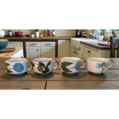 ONLY ONE!!! Vintage 1970s Hand-Painted Soup Mugs Set of 4