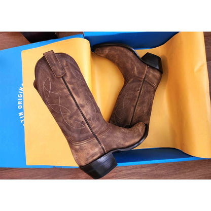 ONLY ONE!!! ALVIES "The Guadalupe" New Cowhide Brown Distressed Cowboy Boot ~ Size 10B