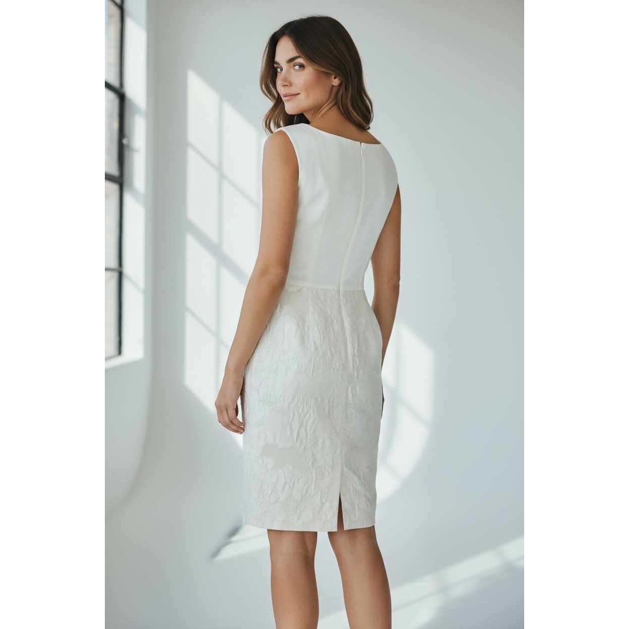 Giambattista Valli Paris Ivory Linen Silk Jacquard Dress IT 42 Italy Spring 2014